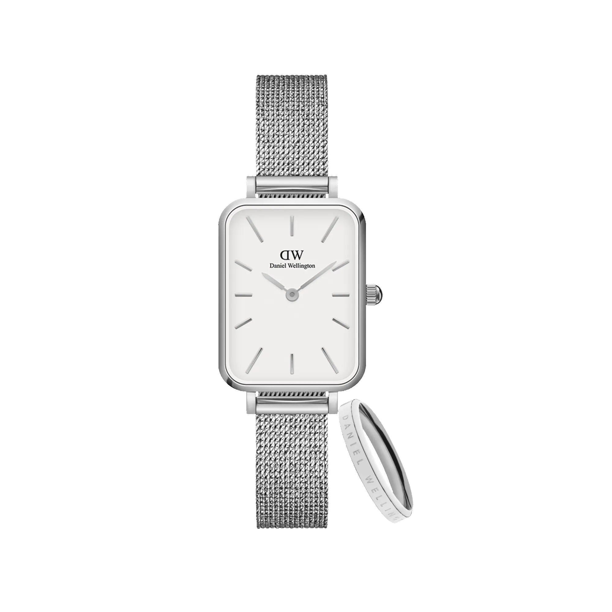 Quadro Pressed Eggshell White + Classic Ring Silver sold by Daniel Wellington