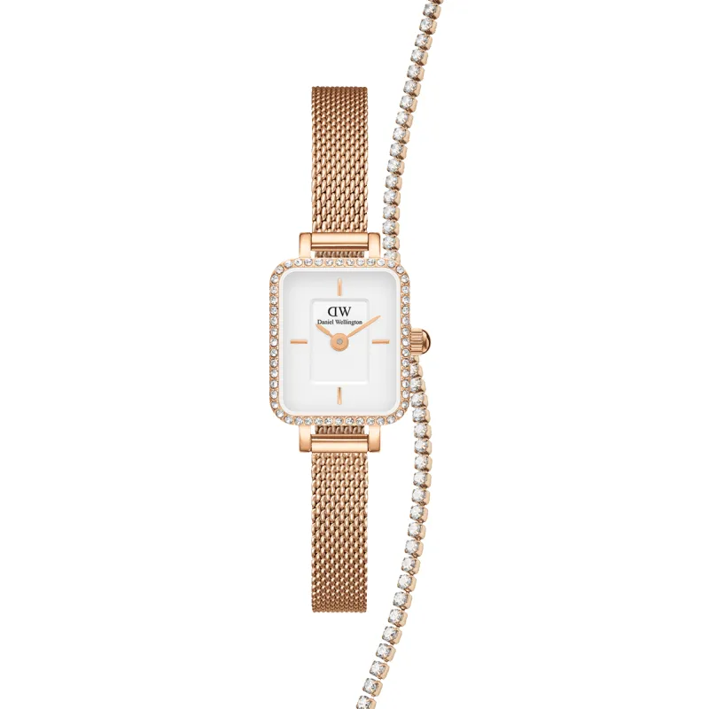 Quadro Mini Lumine Bezel + Tennis Bracelet Rose Gold sold by Daniel Wellington