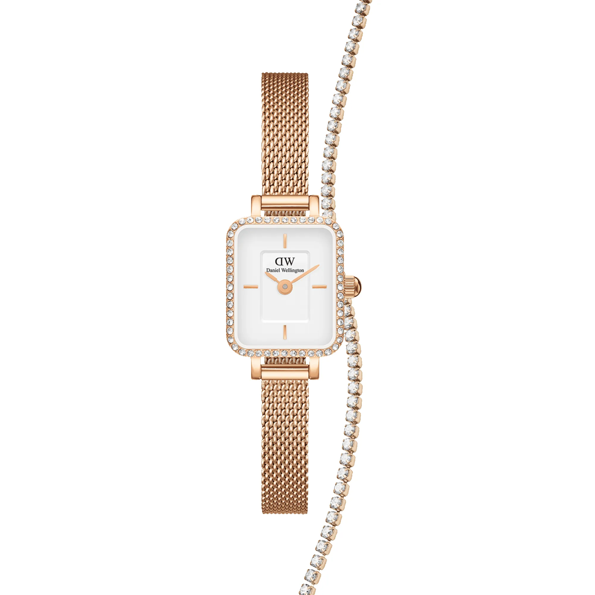 Quadro Mini Lumine Bezel + Tennis Bracelet Rose Gold sold by Daniel Wellington