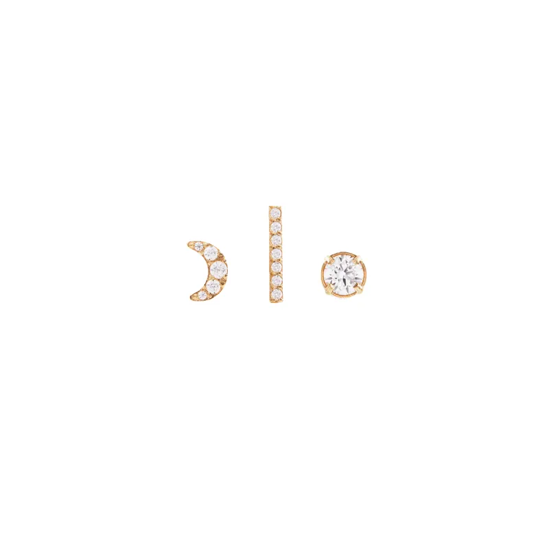 Crystal Moon + Crystal Bar + Crystal Stud Gold Set sold by Daniel Wellington