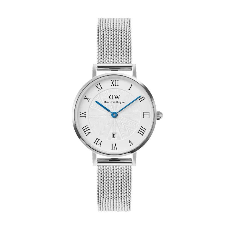 Petite Roman Numerals Date Silver sold by Daniel Wellington