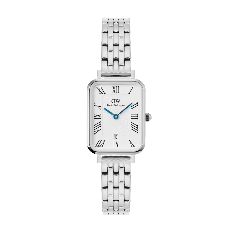 Quadro Roman Numerals Date 5-link Silver sold by Daniel Wellington