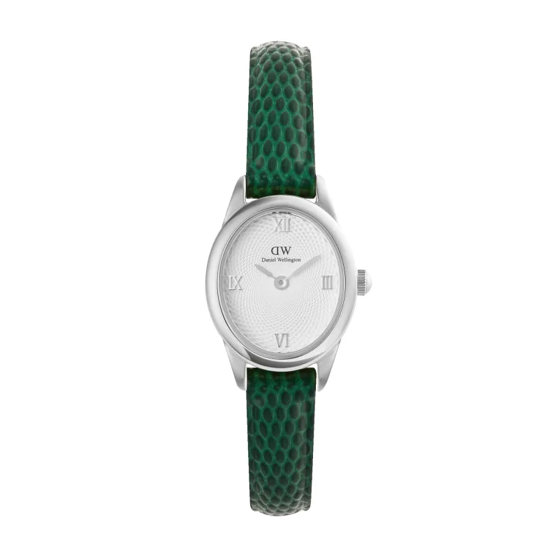 Ophelia Mini Green Lizard White Guilloché Silver sold by Daniel Wellington