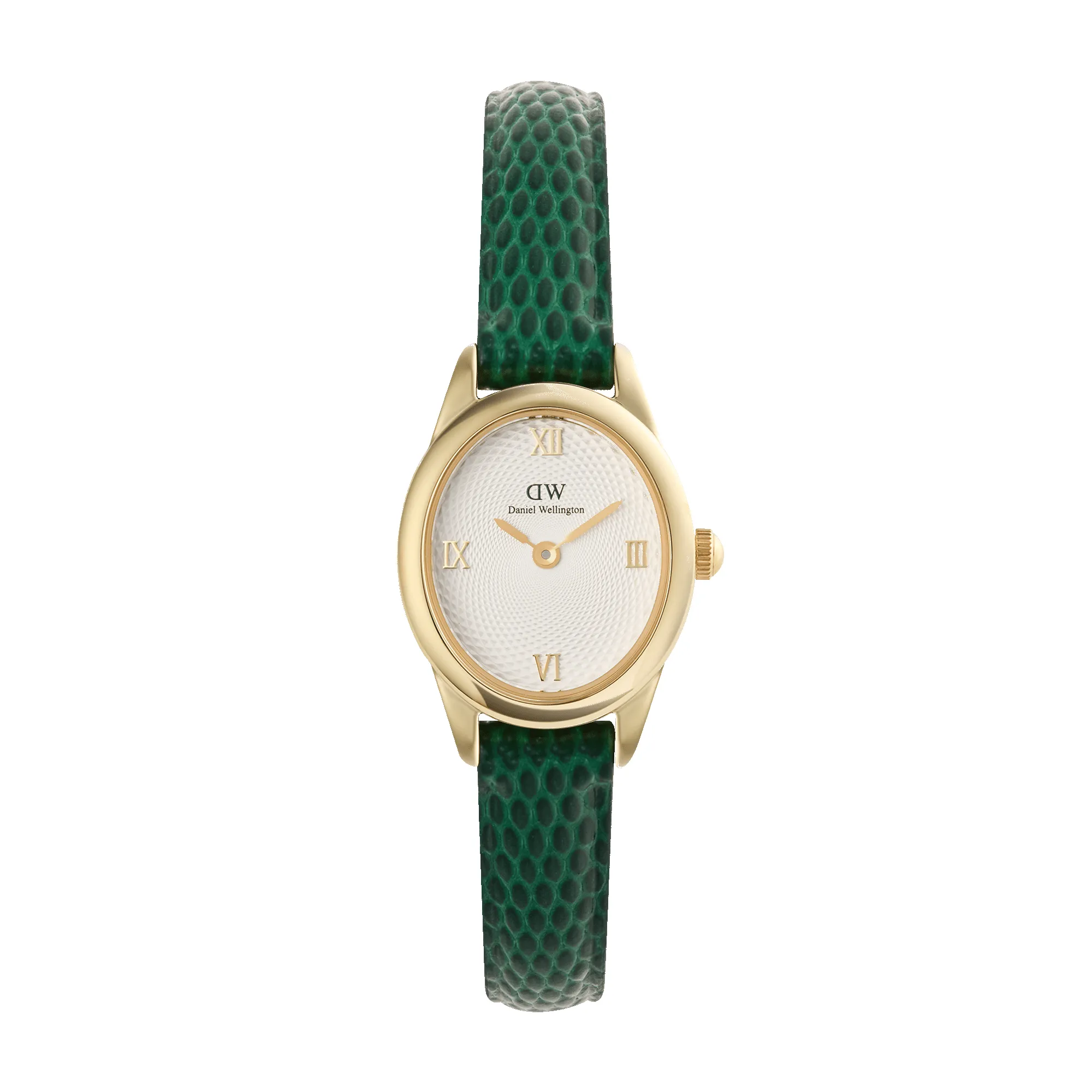 Ophelia Mini Green Lizard White Guilloché Gold sold by Daniel Wellington