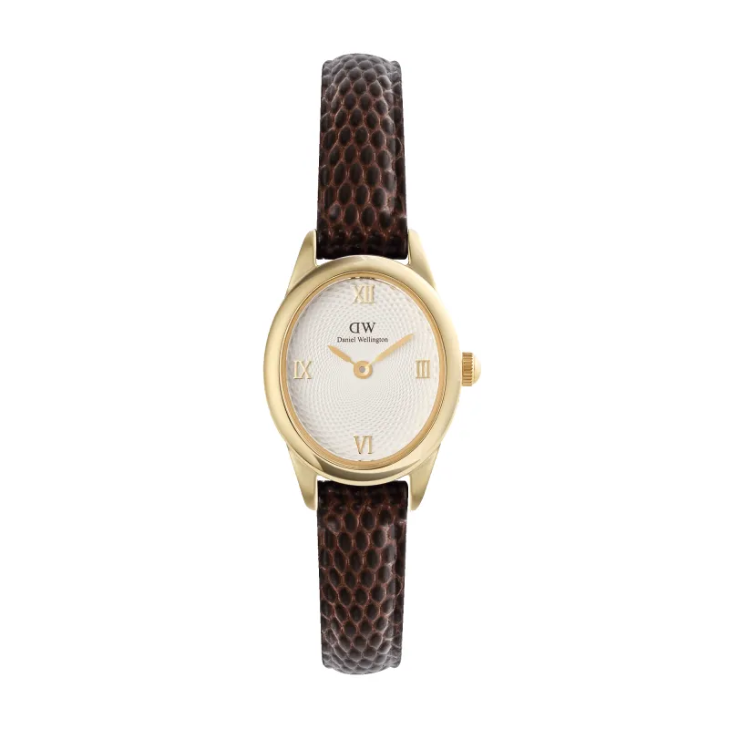 Ophelia Mini Dark Brown Lizard White Guilloché Gold sold by Daniel Wellington