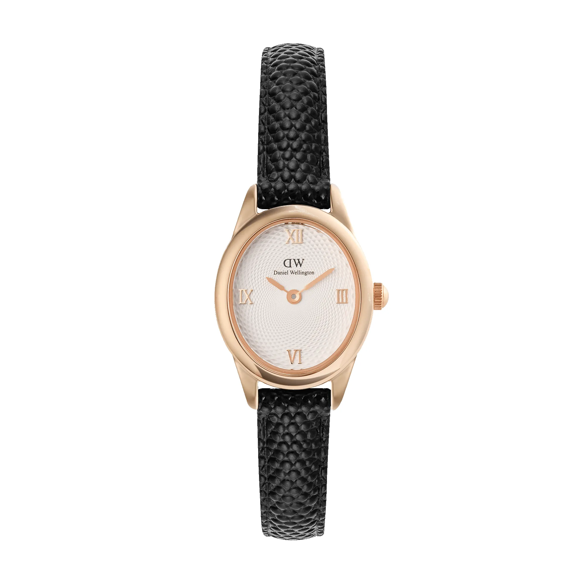 Ophelia Mini Black Lizard White Guilloché Rose Gold sold by Daniel Wellington
