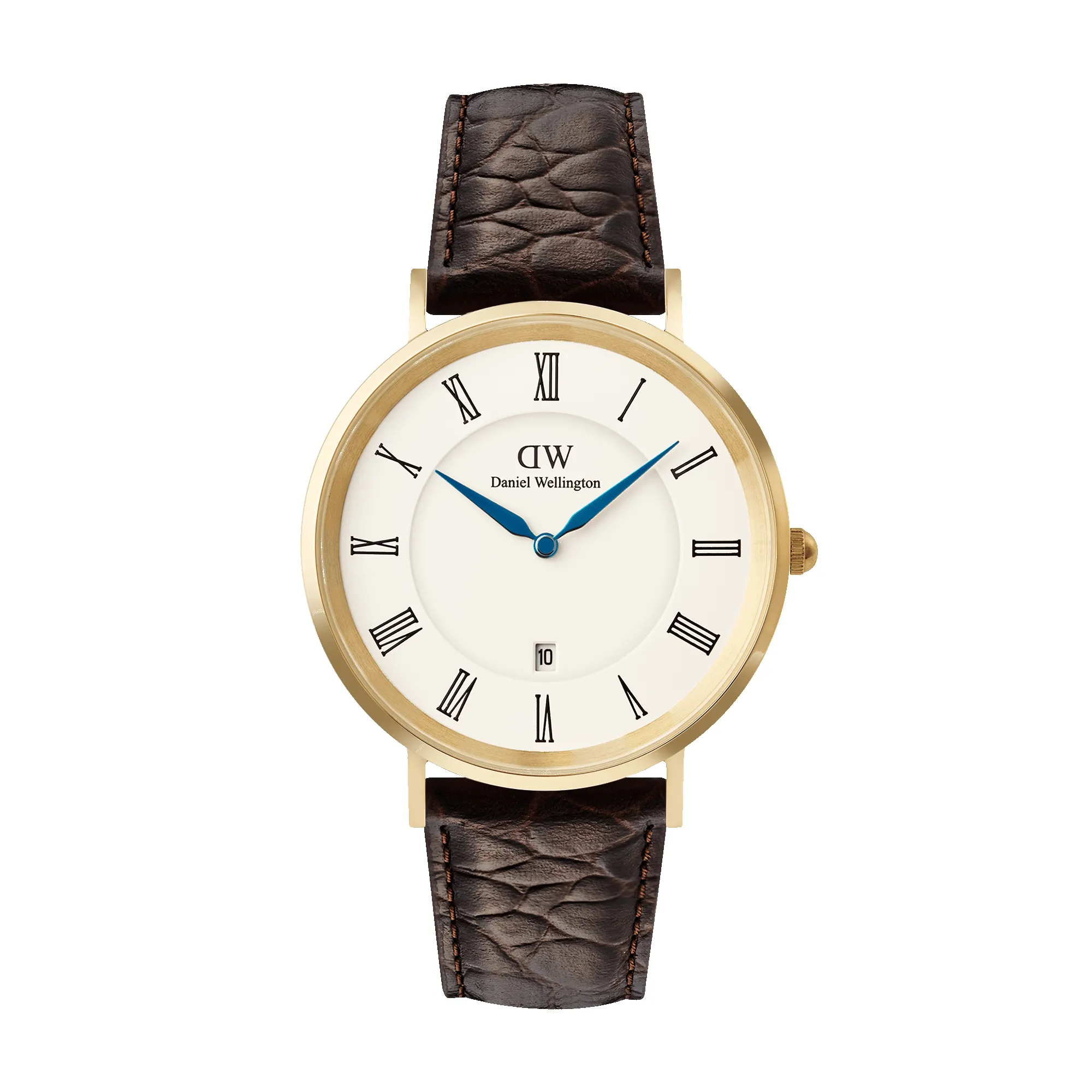 Classic Roman Numerals Date Dark Brown Croc Belly Gold sold by Daniel Wellington