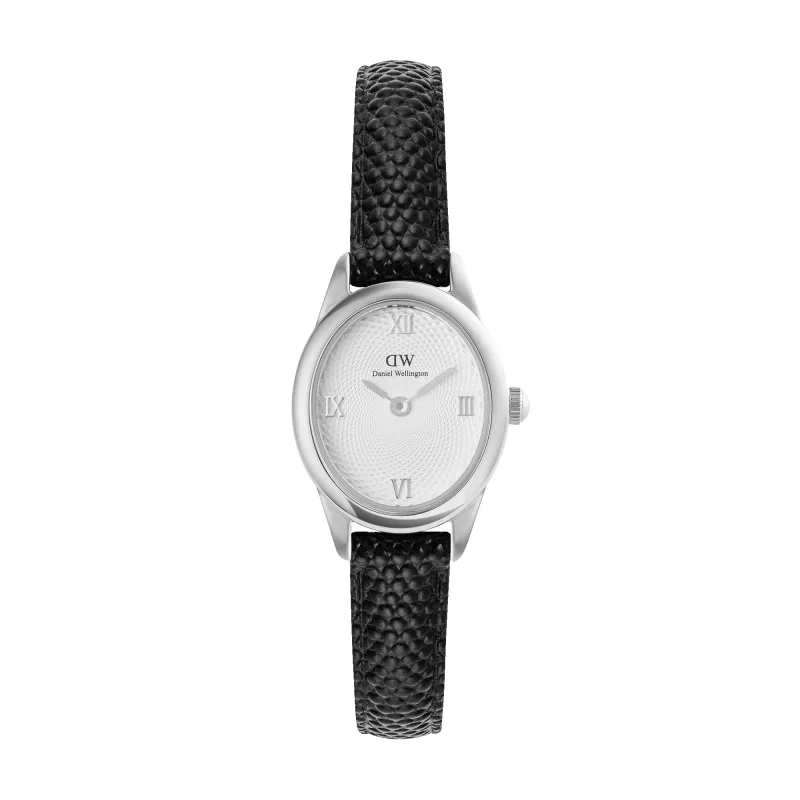 Ophelia Mini Black Lizard White Guilloché Silver sold by Daniel Wellington