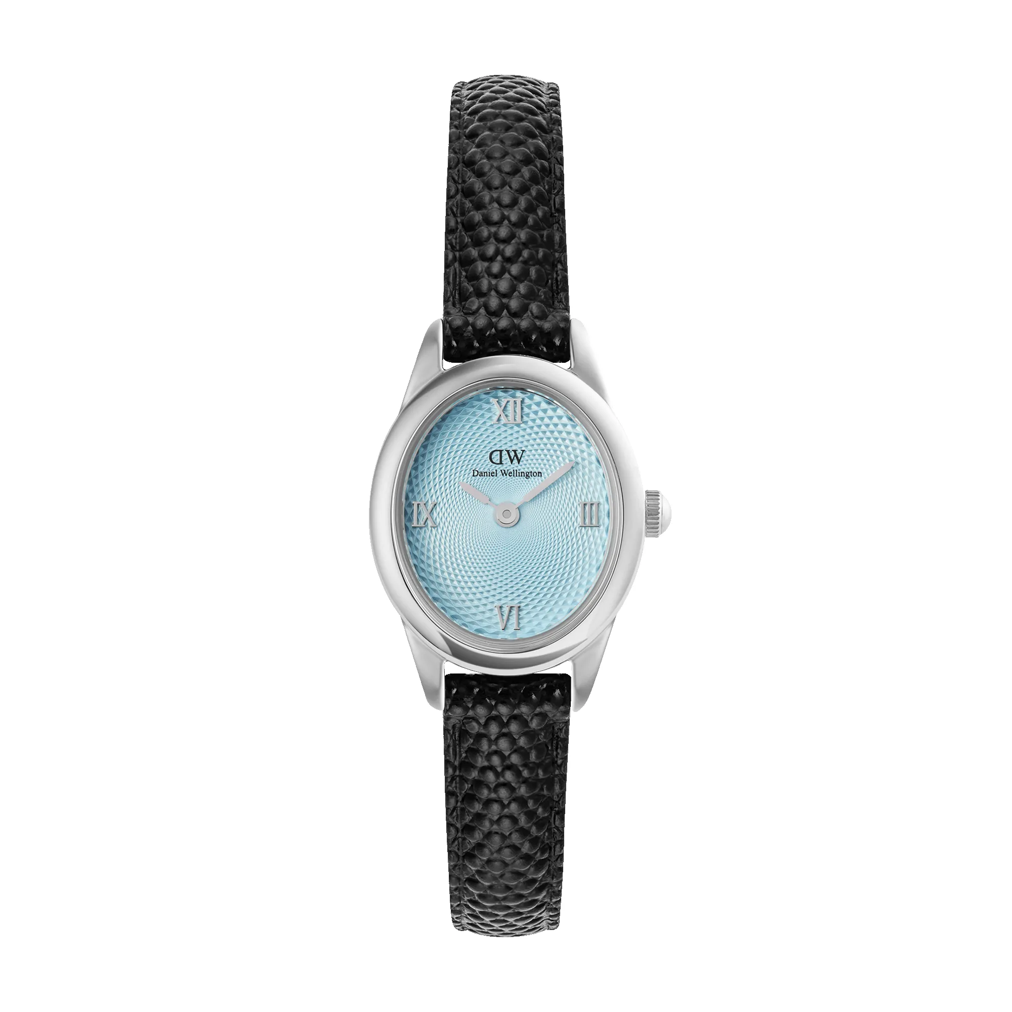 Ophelia Mini Black Lizard Ice Blue Guilloché Silver sold by Daniel Wellington