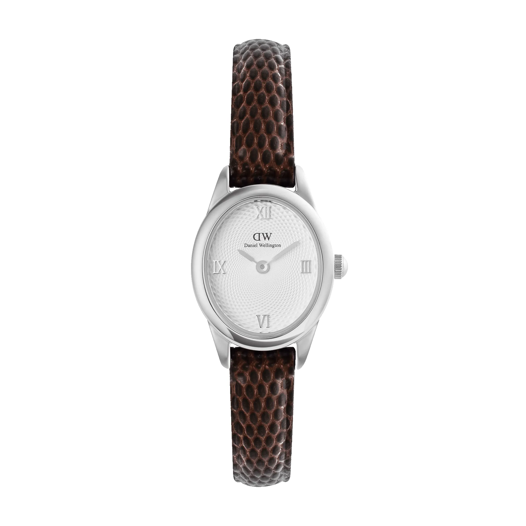 Ophelia Mini Dark Brown Lizard White Guilloché Silver sold by Daniel Wellington