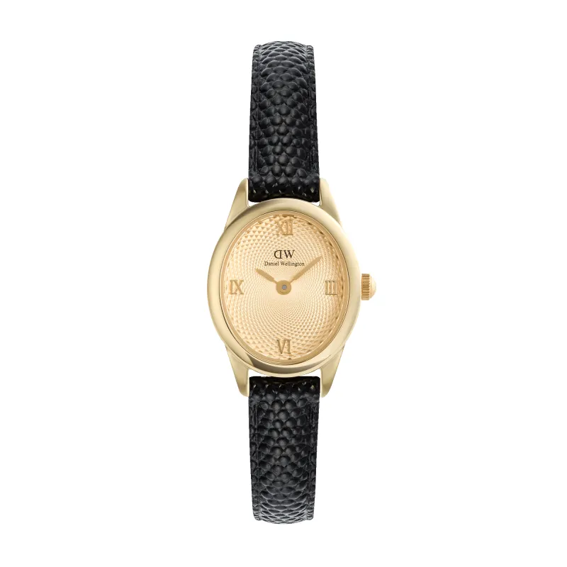 Ophelia Mini Black Lizard Unitone Guilloché Gold sold by Daniel Wellington