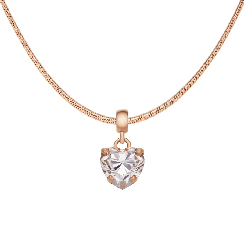 Heart Crystal White Rose Gold Charm + Snake Necklace RG made by Daniel Wellington