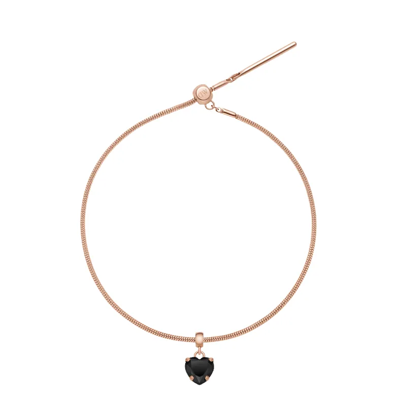 Heart Crystal Black Rose Gold Charm + Snake Bracelet RG made by Daniel Wellington