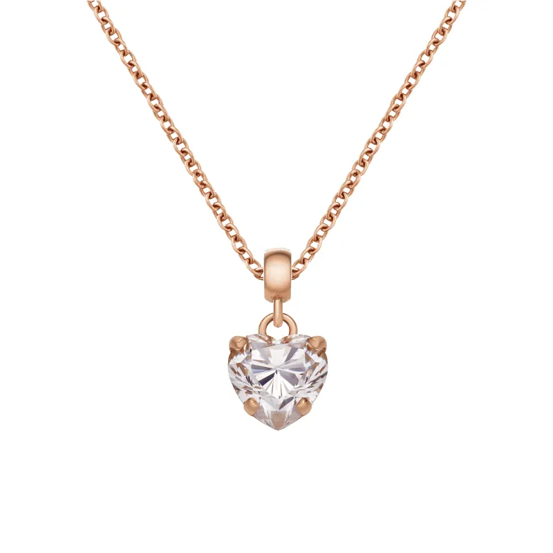 Heart Crystal White Rose Gold Charm + Chain Necklace RG made by Daniel Wellington