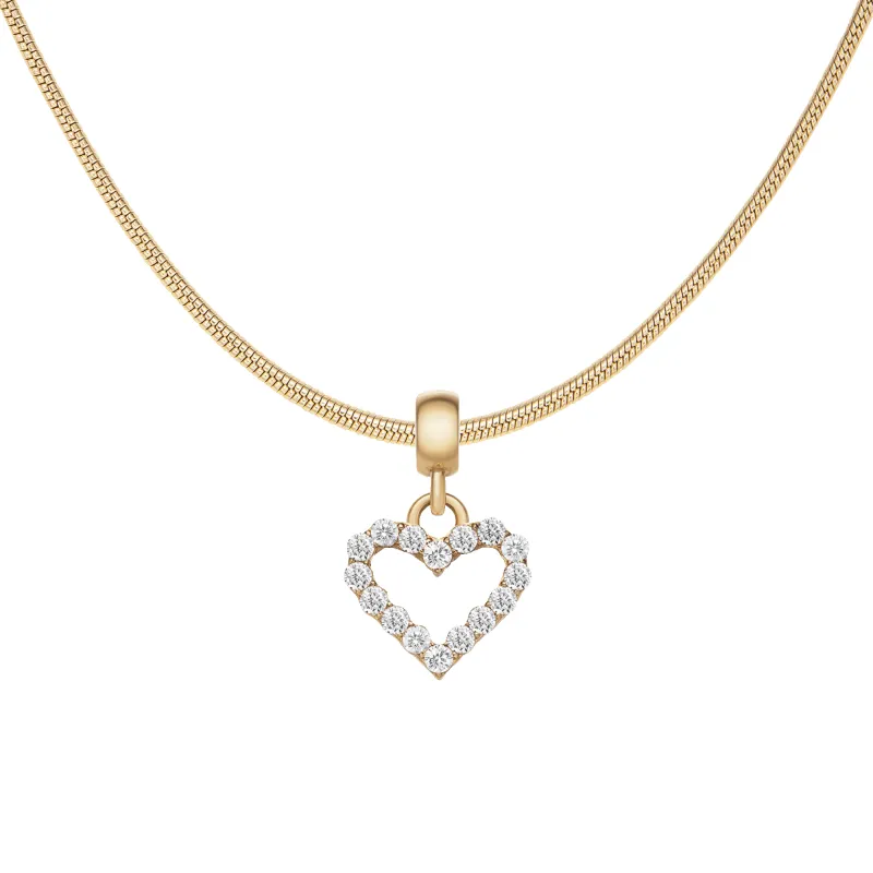 Heart Contour White Crystal Gold Charm + Snake Necklace G made by Daniel Wellington