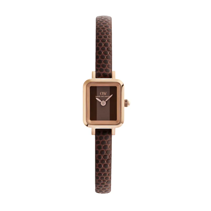 Quadro Mini Brown Lizard Padstow Rose Gold made by Daniel Wellington
