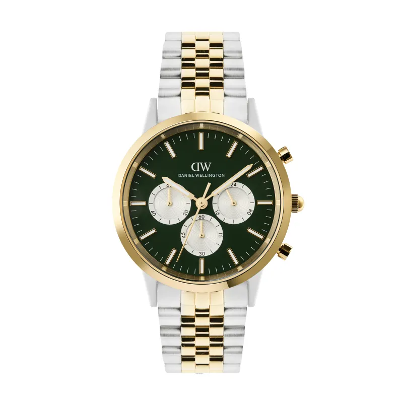 Iconic Chronograph Arch 5-Link Emerald Panda Two Tone made by Daniel Wellington