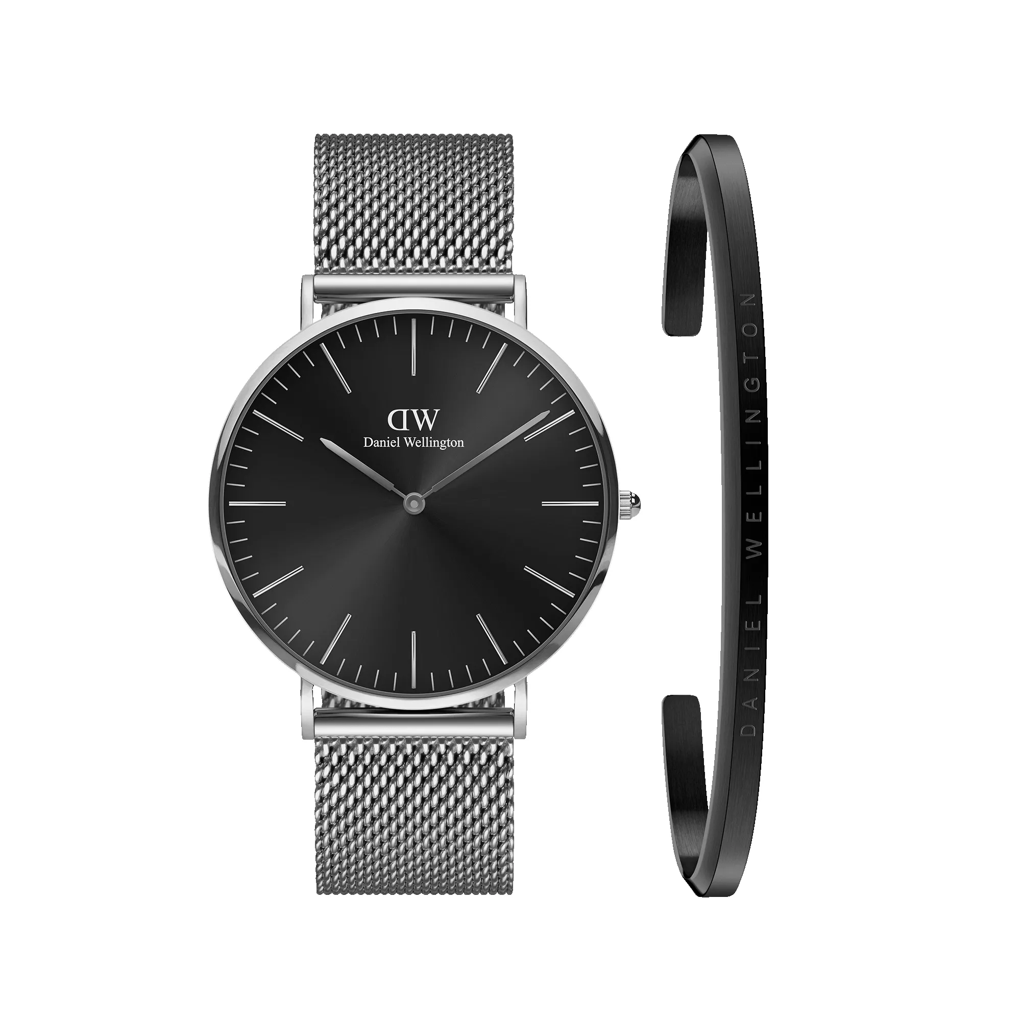 Classic Mesh Onyx + Classic Bracelet Silver sold by Daniel Wellington