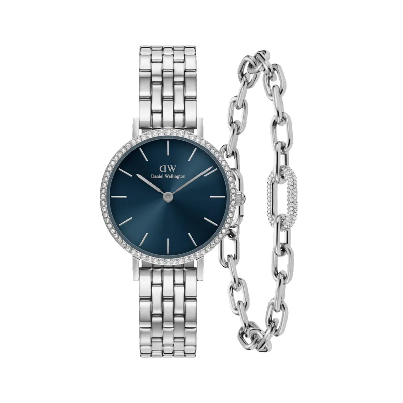 Petite Lumine Bezel 5-Link Arctic & Crystal Link Bracelet Silver made by Daniel Wellington