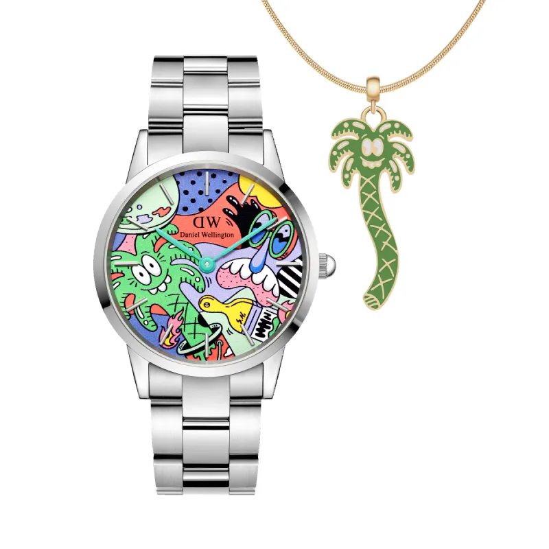 Steven Harrington x DW SET: Iconic Link Multicolor & Palm Tree Charm Silver made by Daniel Wellington