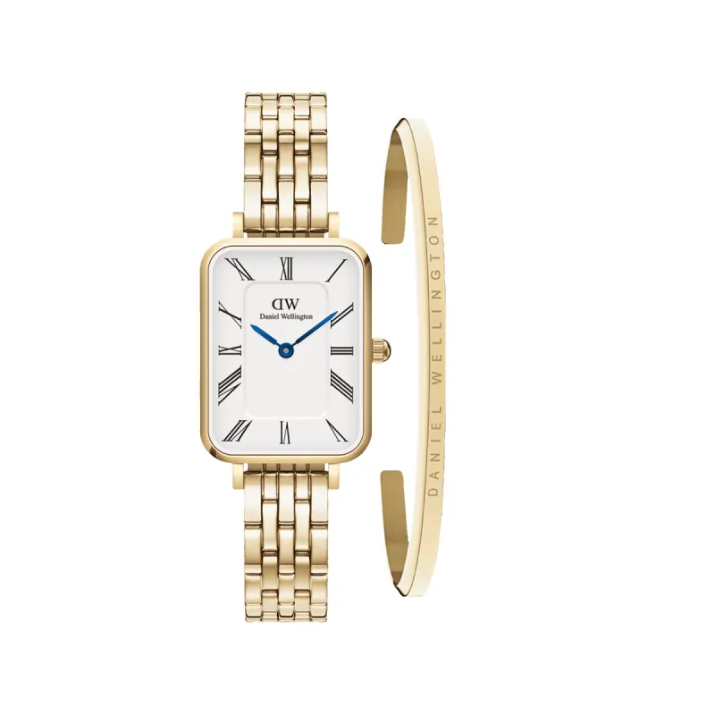 Quadro Roman Numerals 5-Link & Classic Bracelet Gold sold by Daniel Wellington