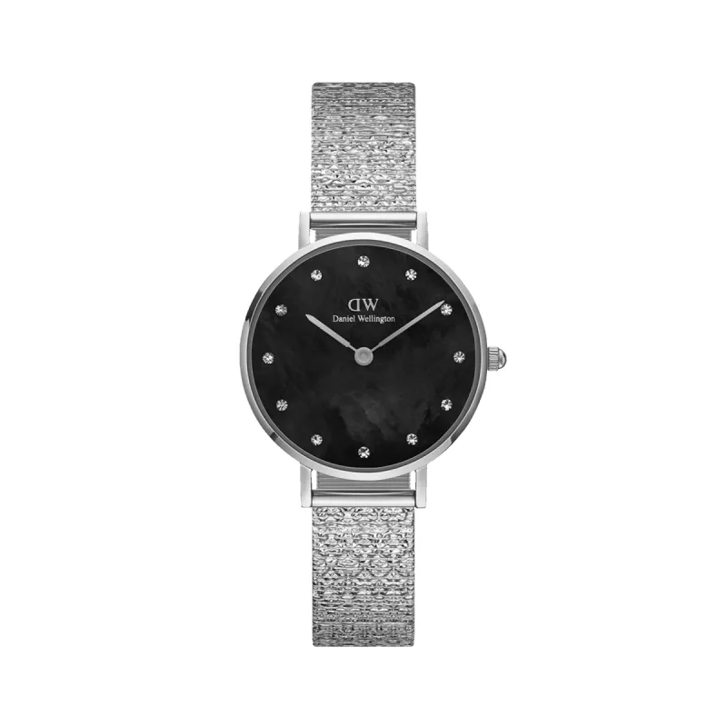 Petite Lumine Pressed Piano Black MoP Silver sold by Daniel Wellington