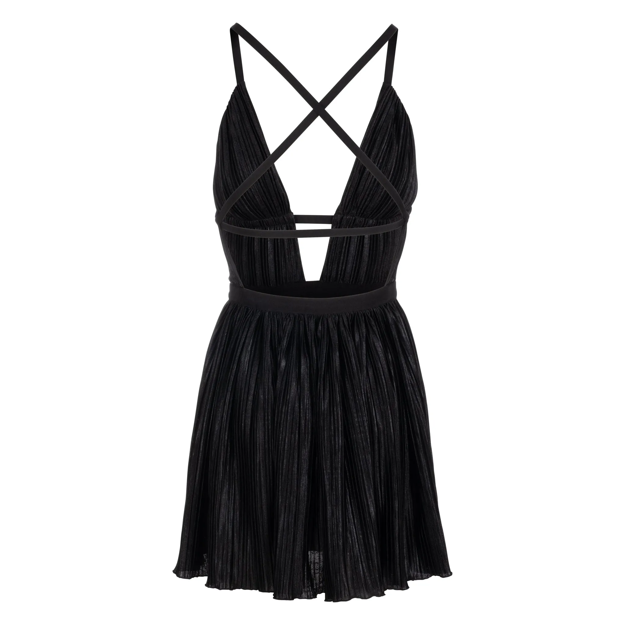 Pleated Noir Plunge Neck Mini Dress sold by DANNIJO product image thumbnail 4