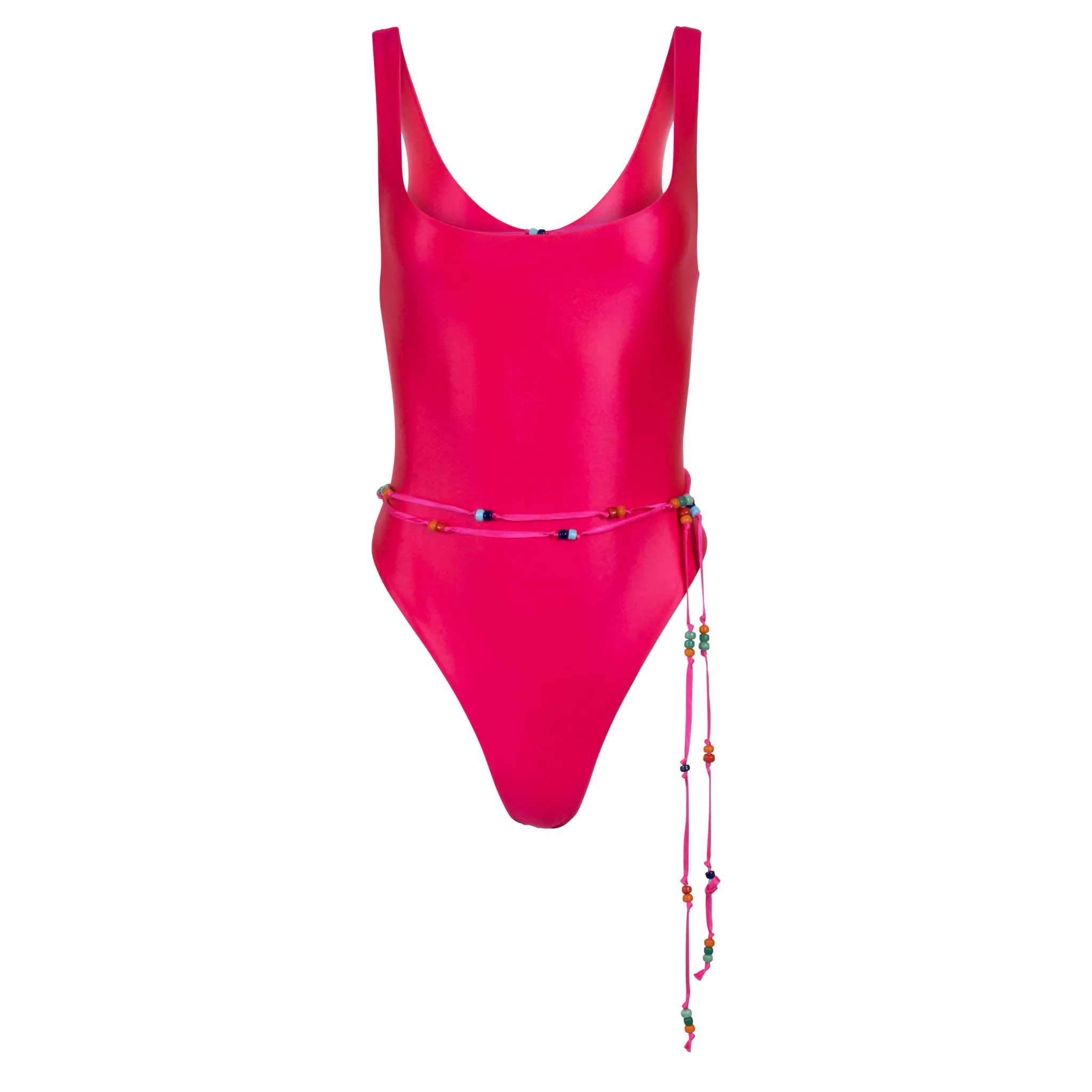 Acid Pink One-Piece Swimsuit with Beaded Belt sold by DANNIJO