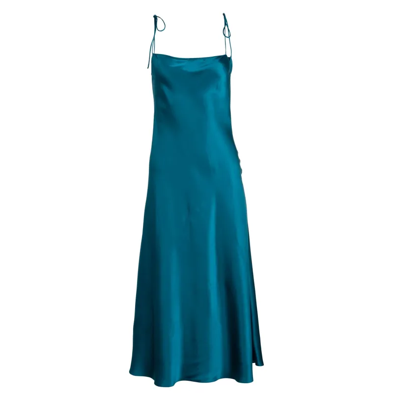 Tie Strap Teal Midi Slip Dress sold by DANNIJO