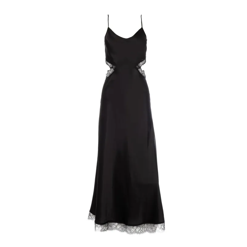 Black Lace Cut-out Long Silk Slip Dress sold by DANNIJO