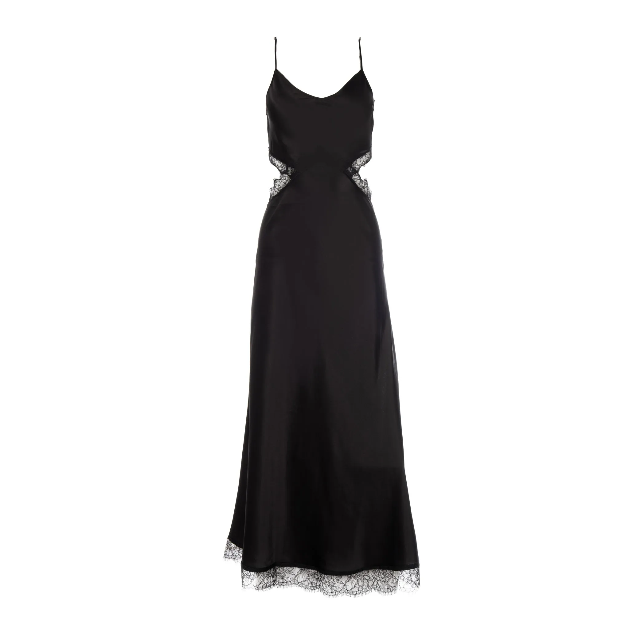 Black Lace Cut-out Long Silk Slip Dress sold by DANNIJO
