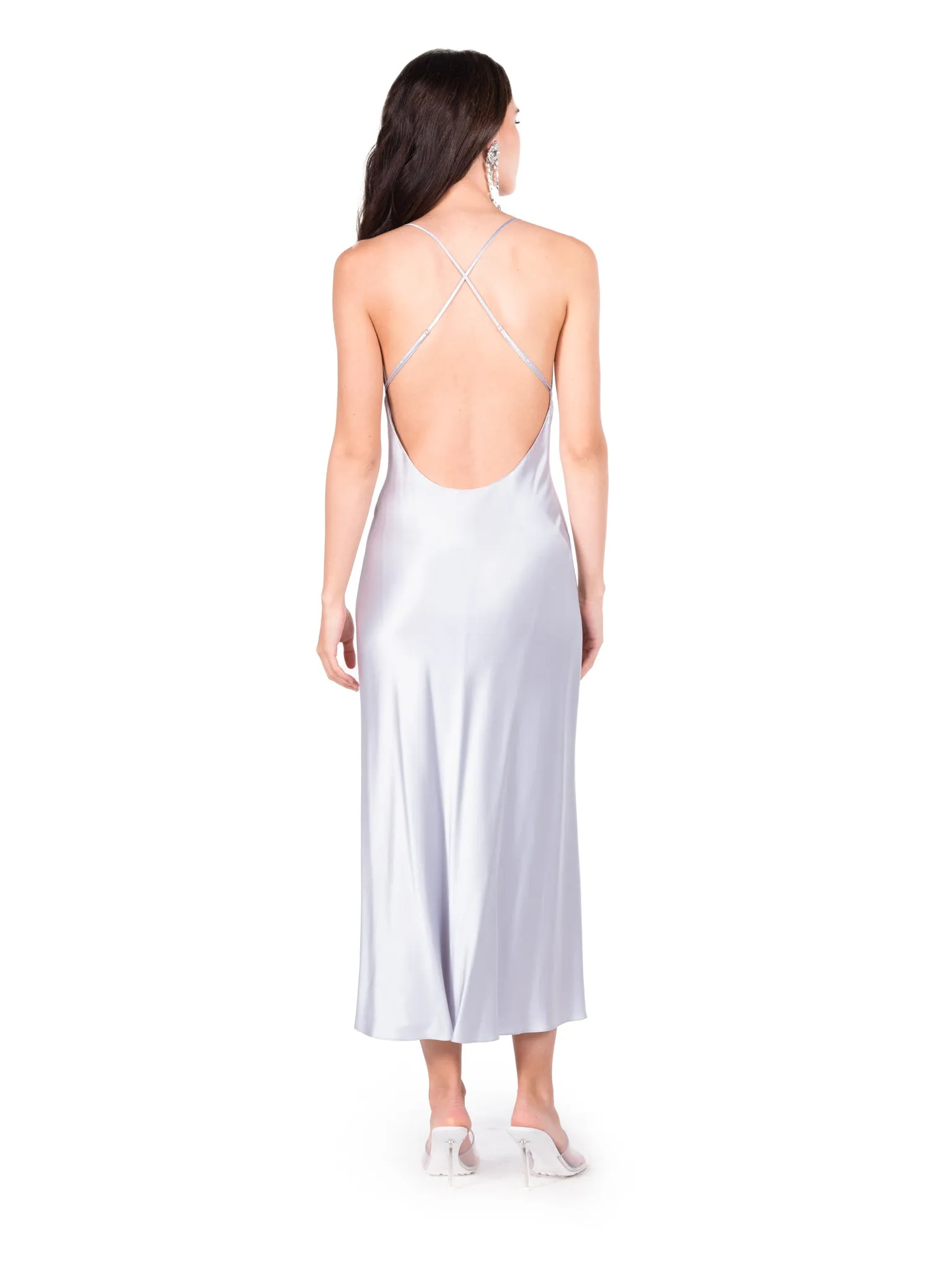 Silver Blue Open Back Cross Strap Midi Slip Dress sold by DANNIJO product image thumbnail 3