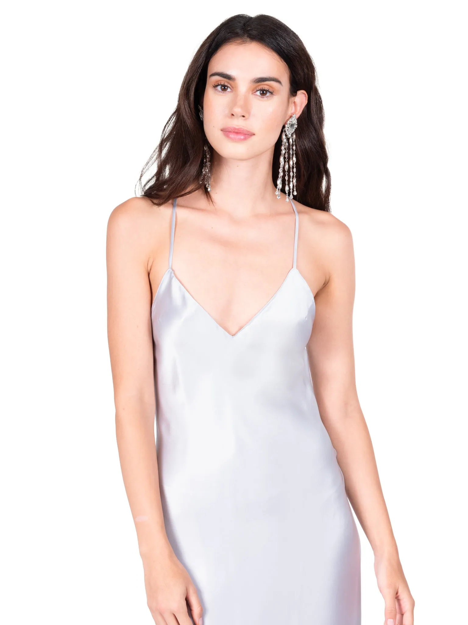 Silver Blue Open Back Cross Strap Midi Slip Dress sold by DANNIJO product image thumbnail 2