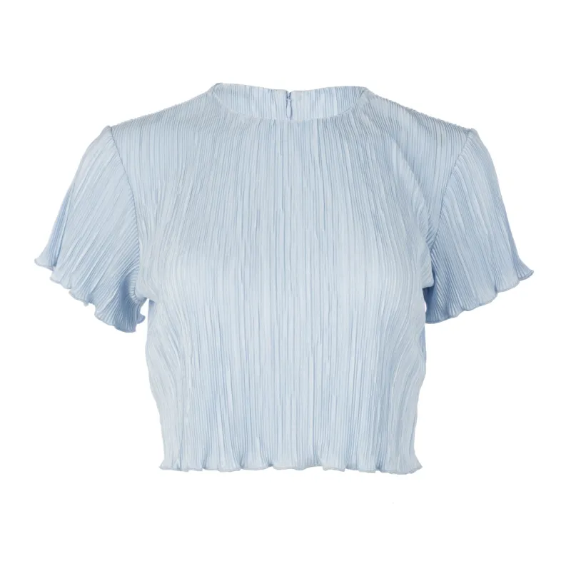 Blue Pleated Crop Top made by DANNIJO