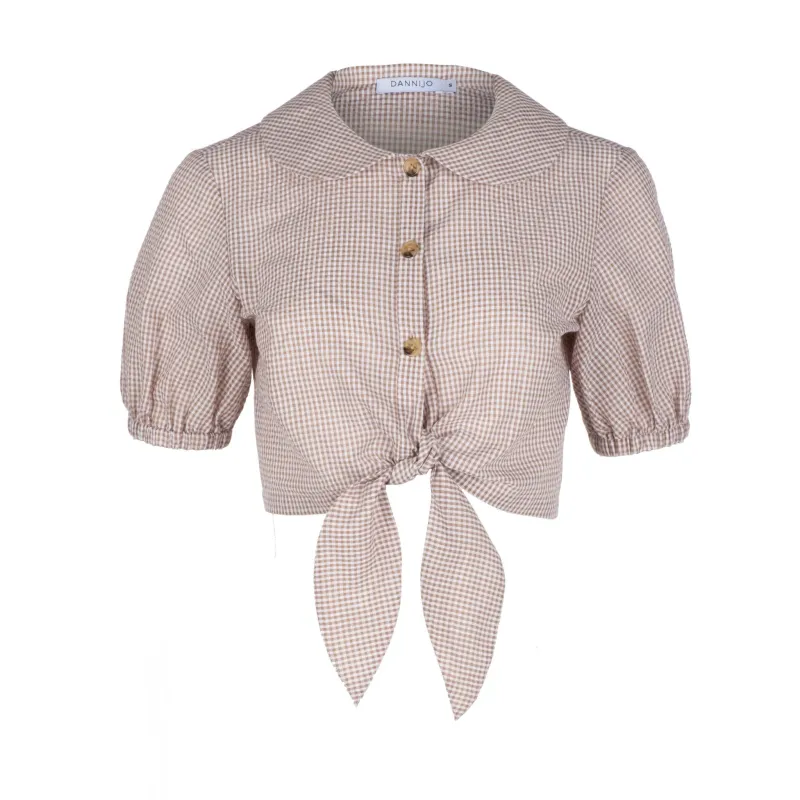 Gingham Cropped Puff Sleeve Top made by DANNIJO