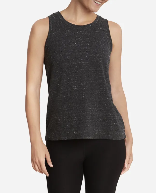 Black Salt Heather Hi-Lo Heathered Tank sold by Danskin