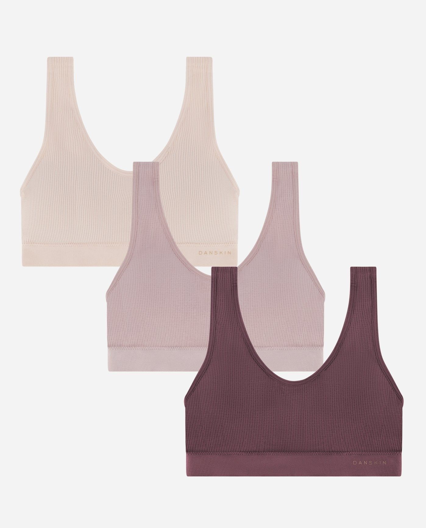 3-Pack Seamless Two Tone Ribbed Bralette sold by Danskin
