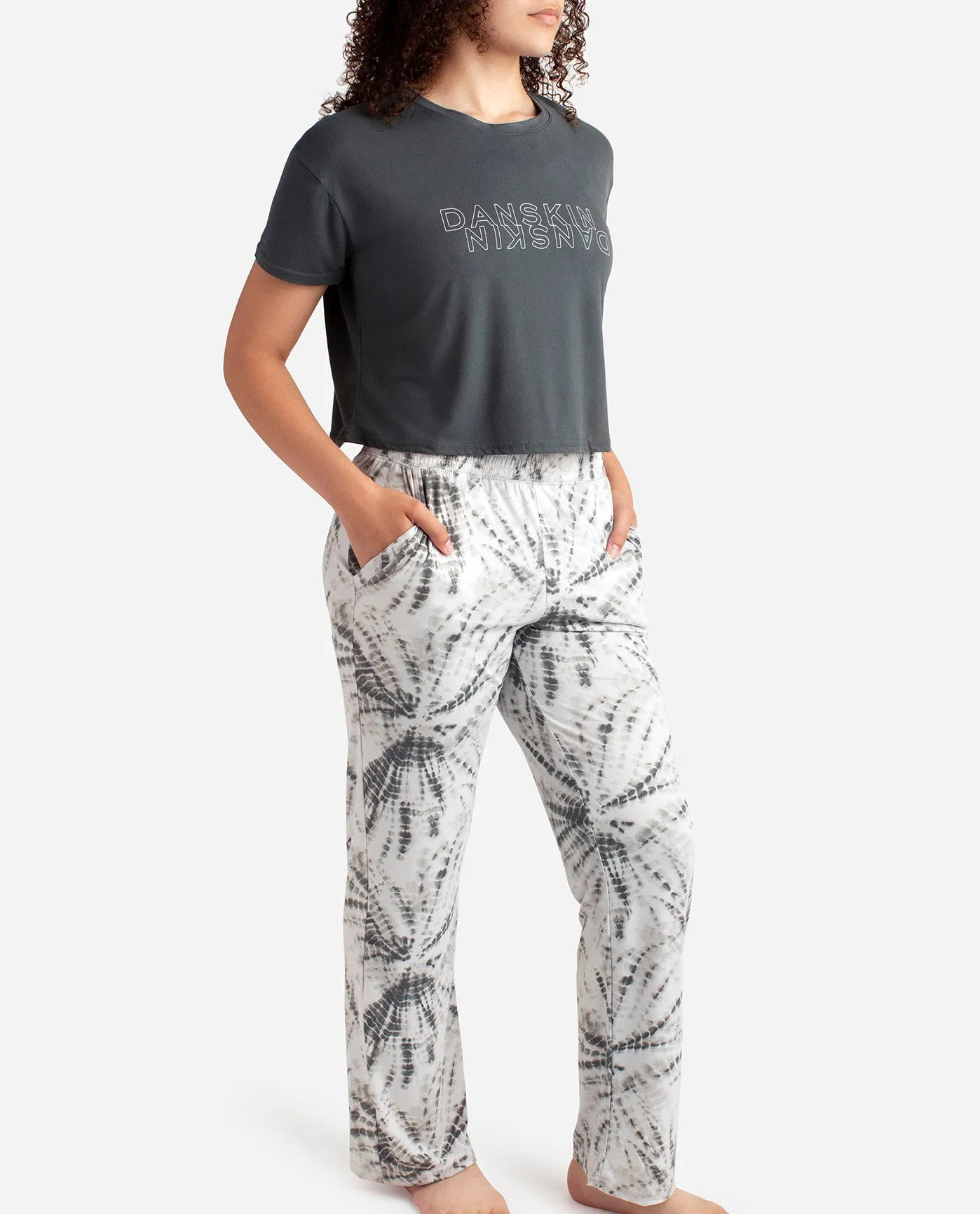Cropped Short Sleeve Sleep Set with Wide Leg Pant sold by Danskin product image thumbnail 3