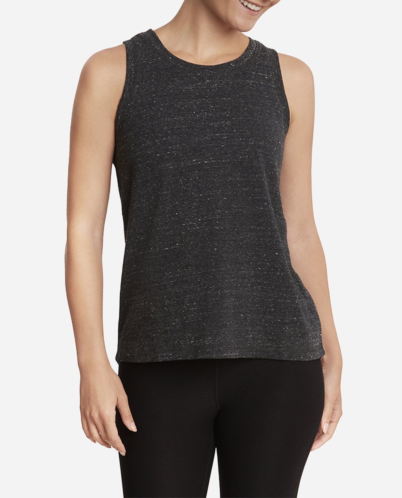 Black Salt Heather Hi-Lo Heathered Tank sold by Danskin