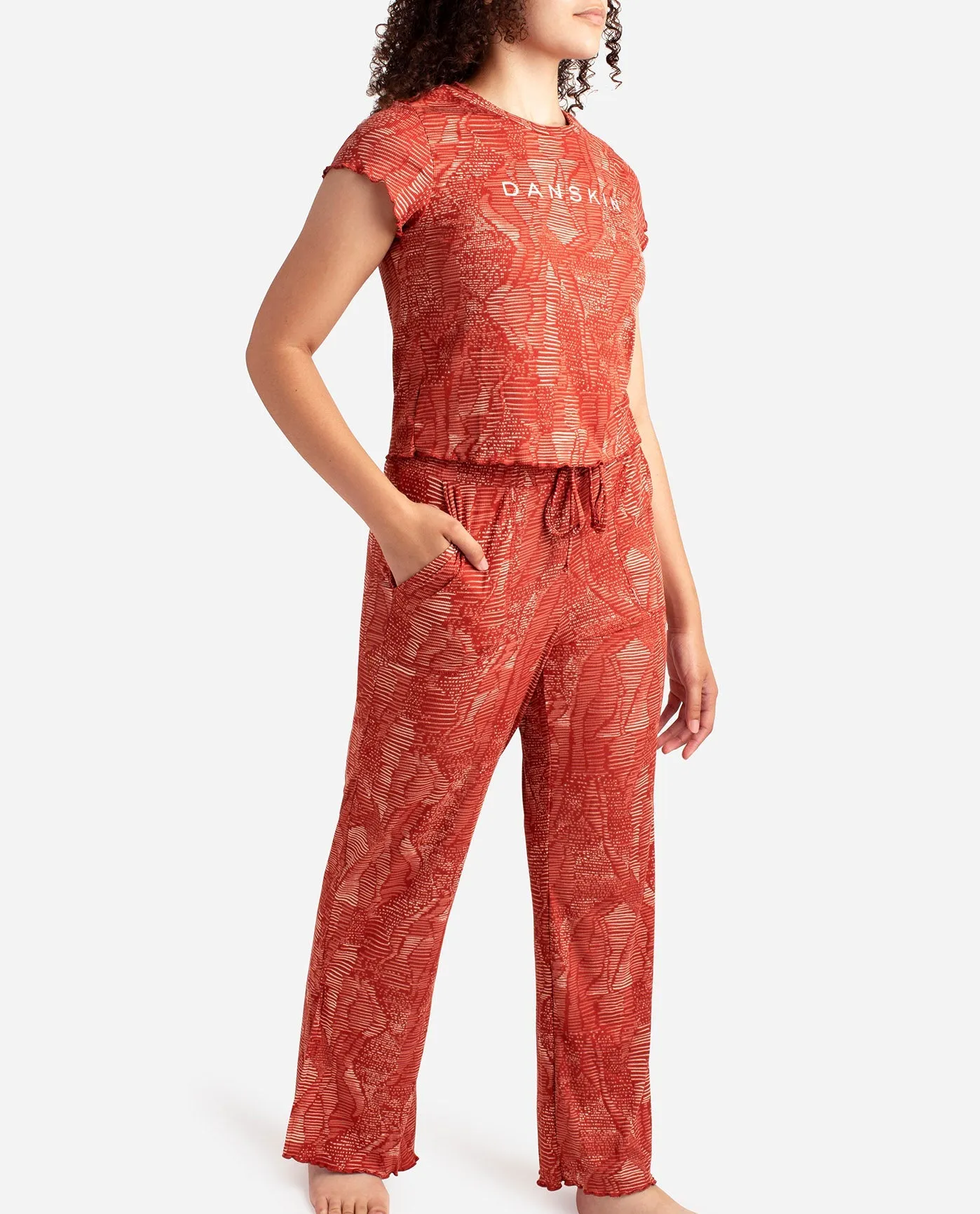 Ribbed Short Sleeve Sleep Set with Wide Leg Pant sold by Danskin product image thumbnail 3