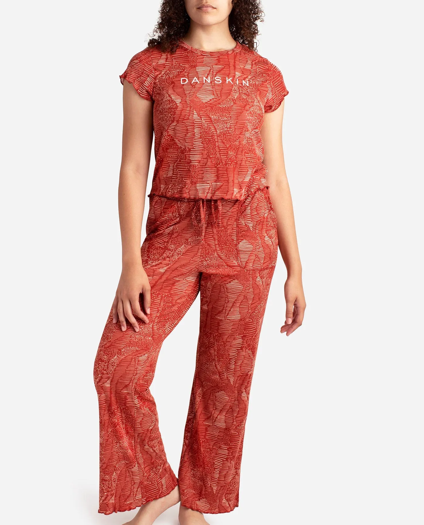 Ribbed Short Sleeve Sleep Set with Wide Leg Pant sold by Danskin