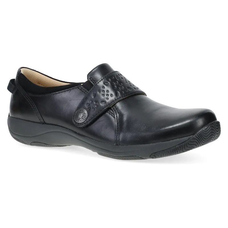 Sallie Wide Black Waxy Burnished made by Dansko