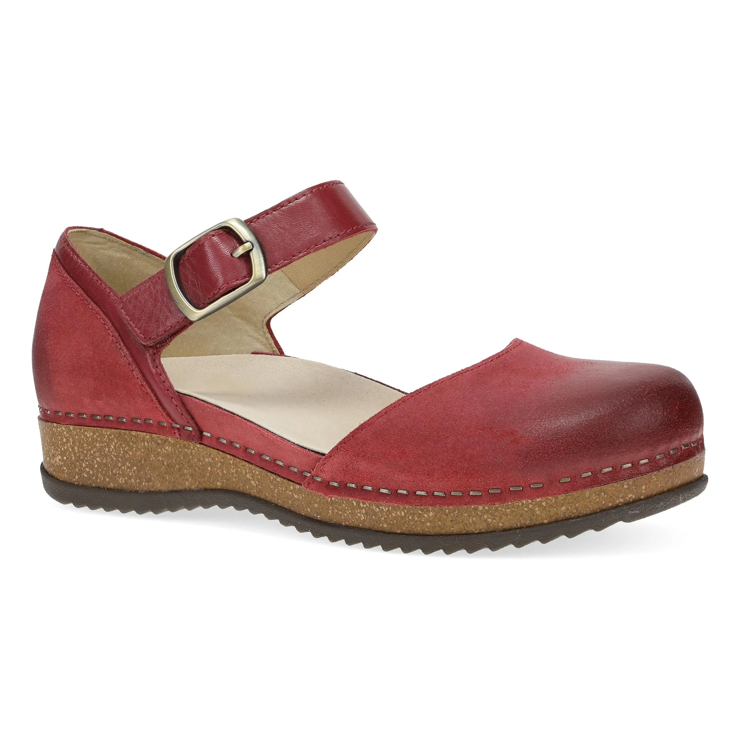 Mae Red Burnished Suede sold by Dansko
