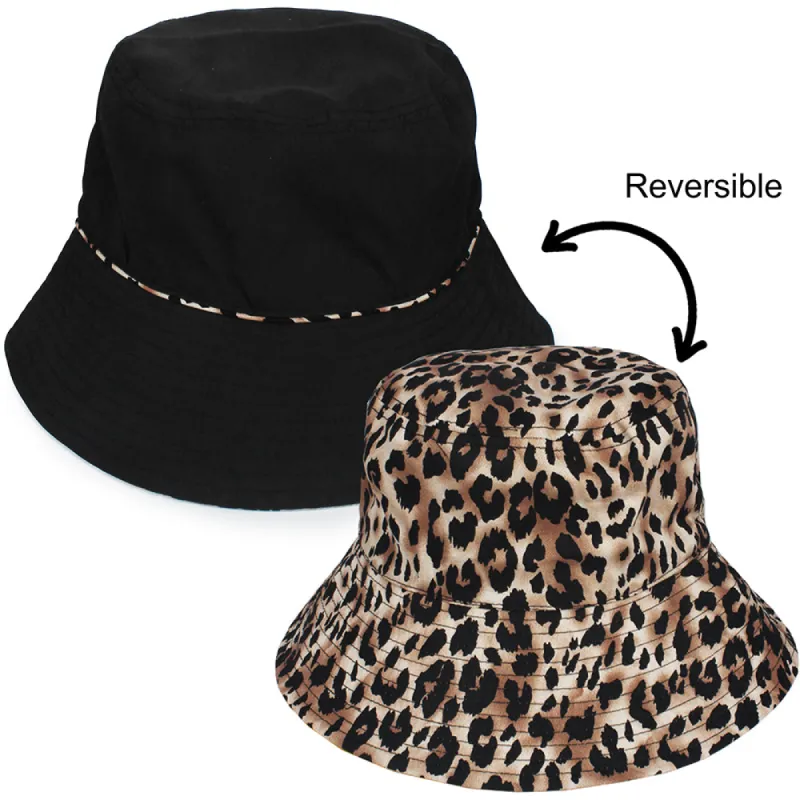Reversible Leopard/Solid Bucket Hat sold by David and Young