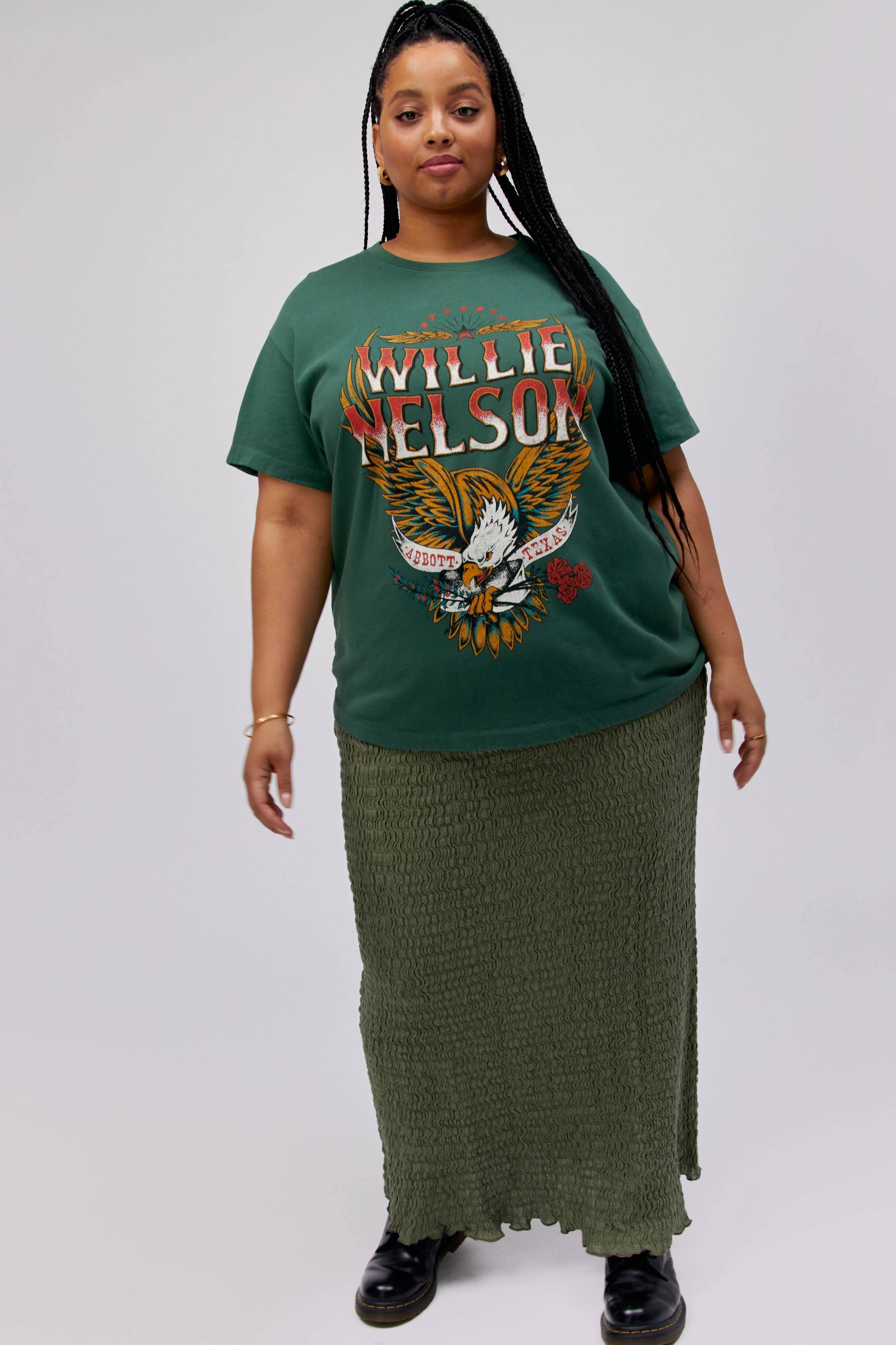 Willie Nelson Abbott Texas Tour Tee in Stormy Green ES sold by Daydreamer