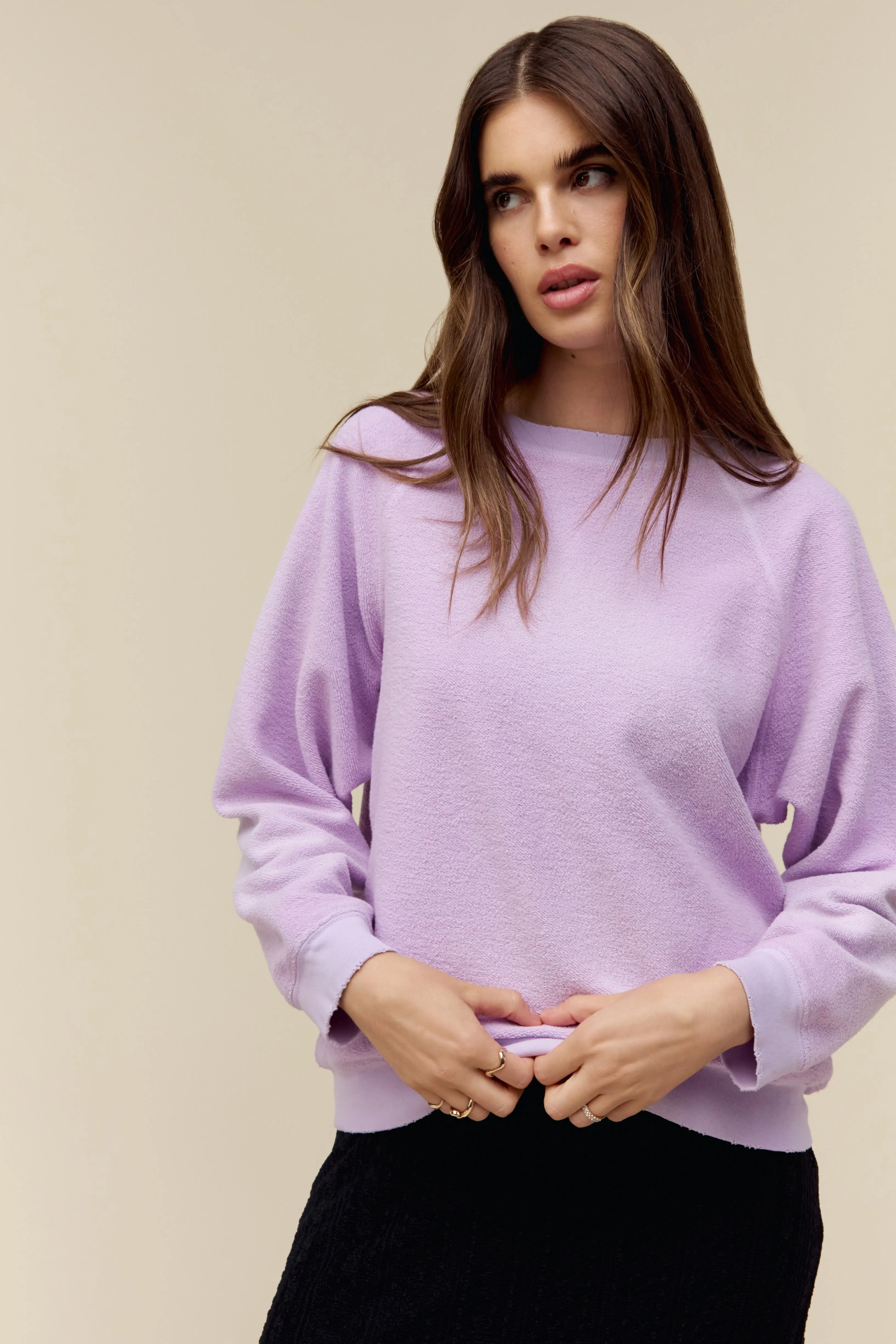 Solid Reverse Raglan Sweatshirt in Sun Faded Lilac sold by Daydreamer
