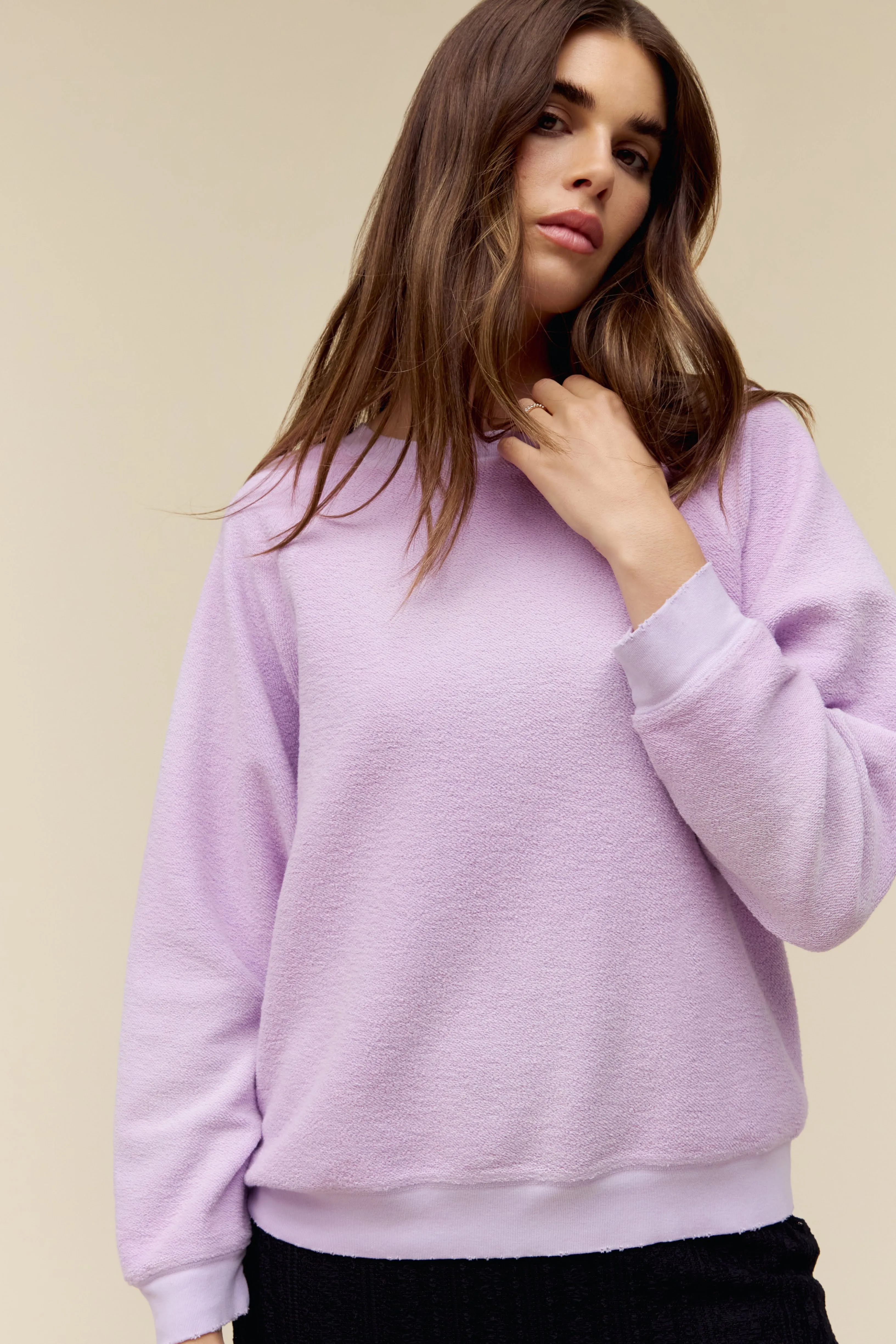 Solid Reverse Raglan Sweatshirt in Sun Faded Lilac sold by Daydreamer product image thumbnail 3
