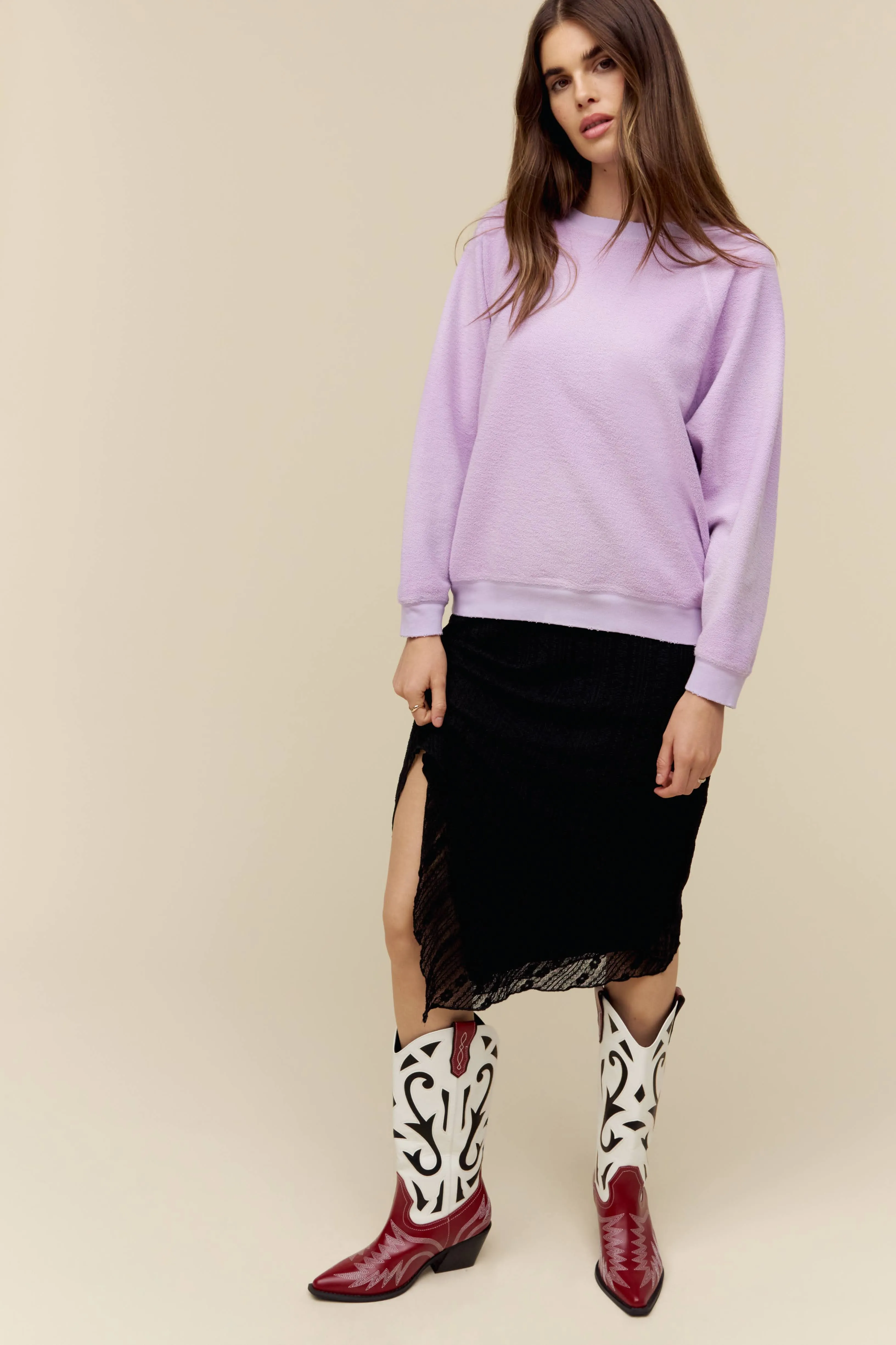 Solid Reverse Raglan Sweatshirt in Sun Faded Lilac sold by Daydreamer product image thumbnail 5