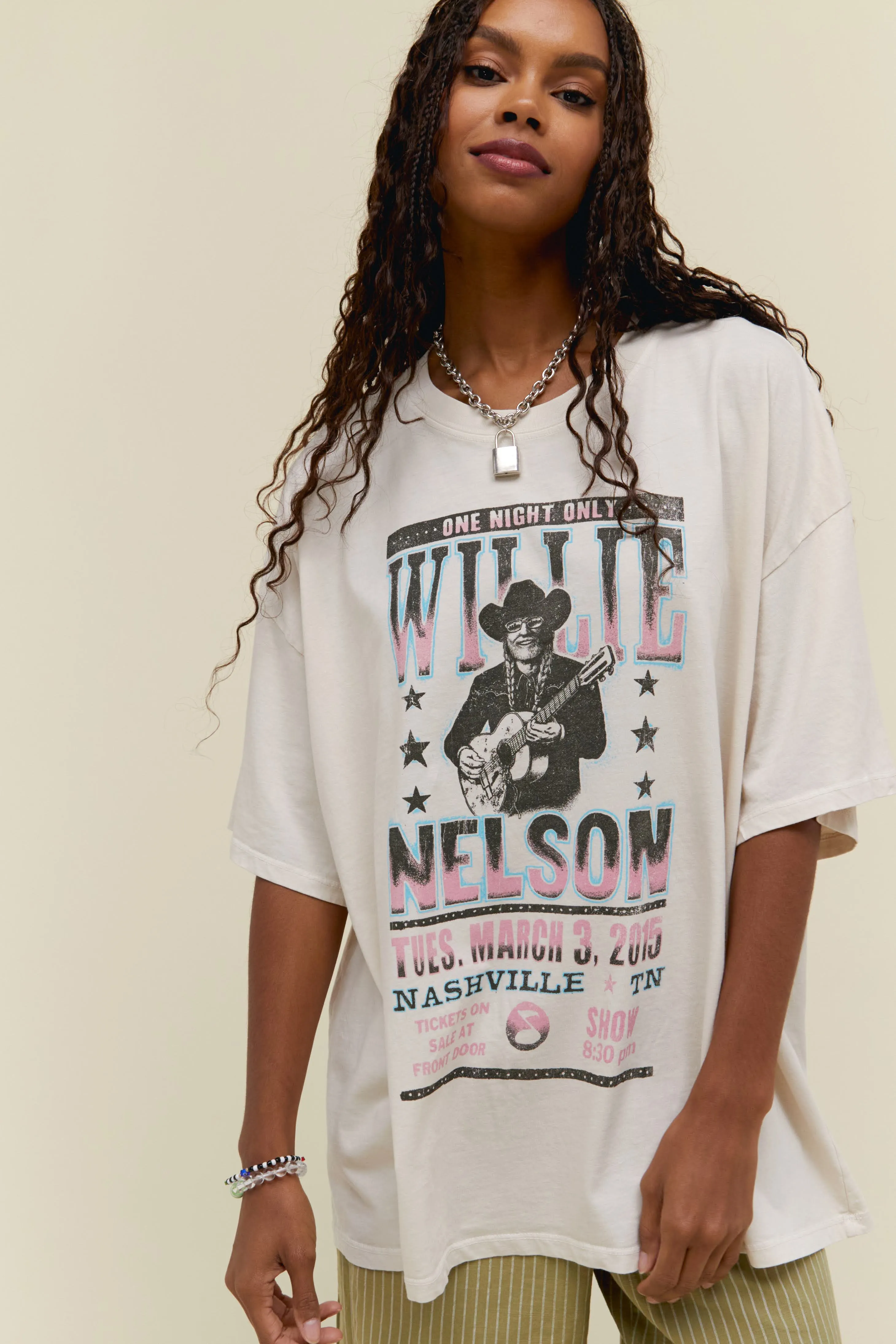 Willie Nelson One Night Only OS Tee in Dirty White sold by Daydreamer