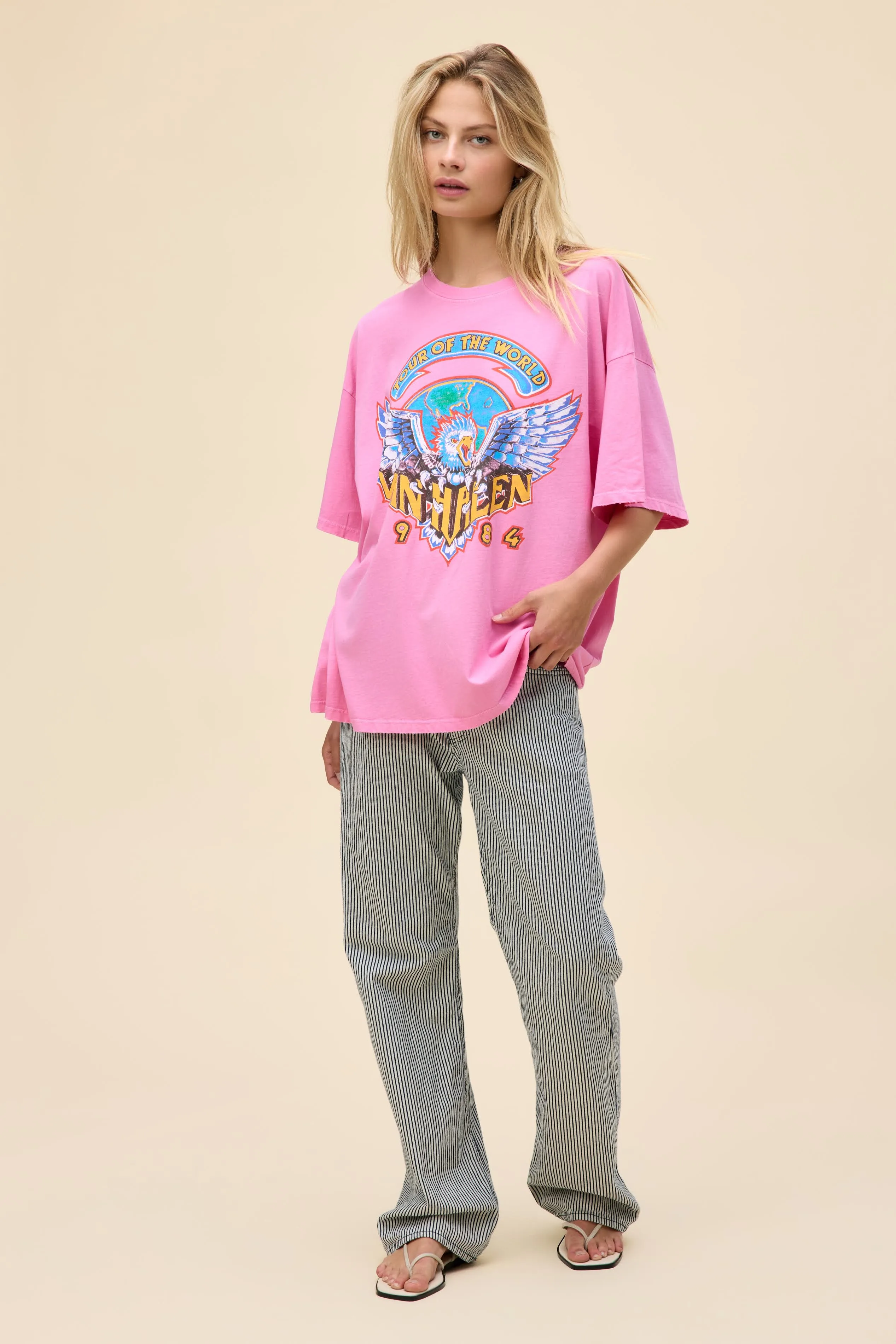 Van Halen Tour of The World OS Tee in Pink Sugar sold by Daydreamer product image thumbnail 4